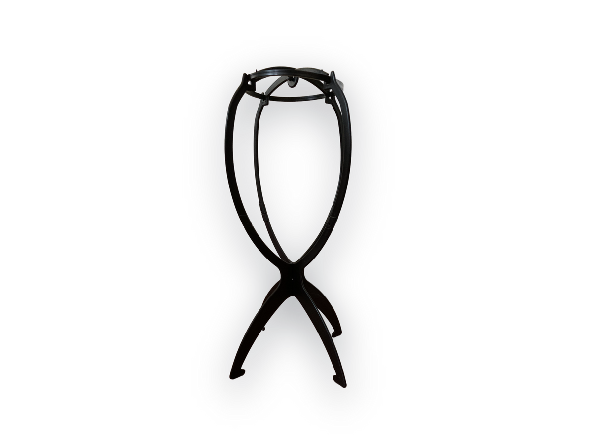 Black folding wig stand, collapsible display and storage stand