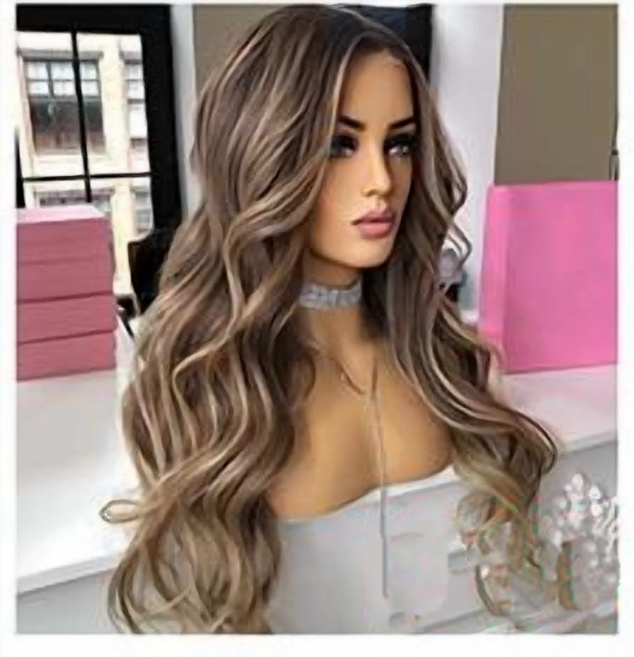 D10 20 inch balayage brunette wavy wig, premium human hair
