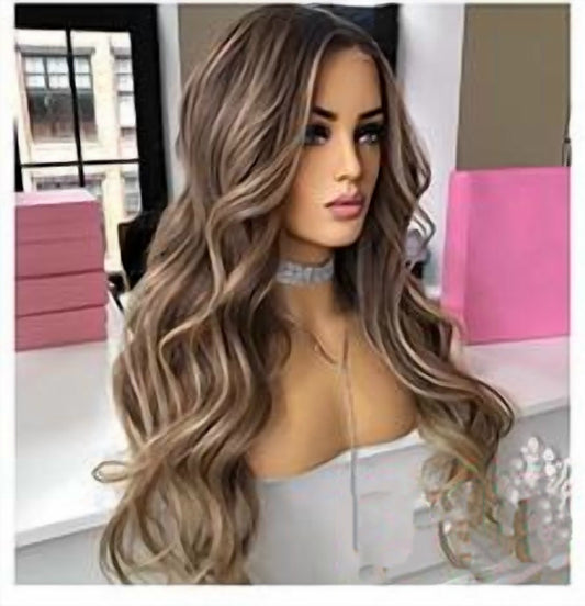 D10 20 inch balayage brunette wavy wig, premium human hair