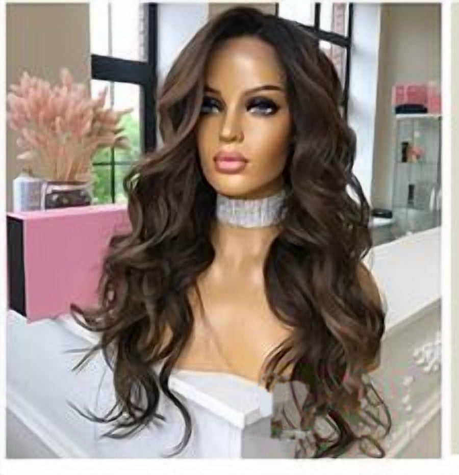 D11 20 inch balayage brunette wavy wig, premium human hair