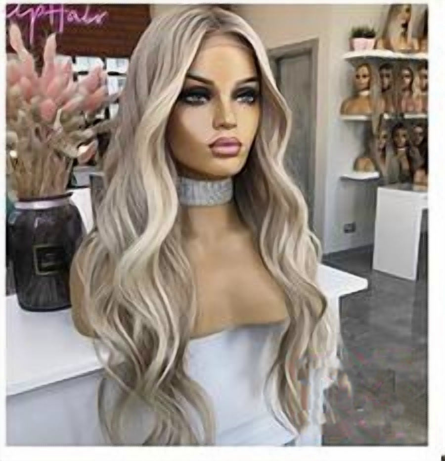 D3 20 inch balayage blonde wavy wig, premium human hair