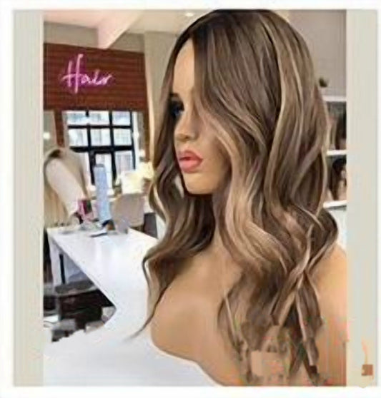 E11 12 inch balayage brunette wavy wig, premium human hair