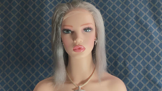 12" Shoulder-Length Silver Grey Wig — Human Hair