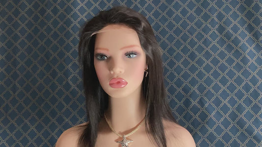 12" Long Dark Brunette Wig — Human Hair